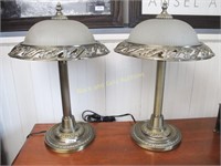 Pair Of Small Brass Finish Desk Lamps