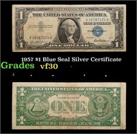 1957 $1 Blue Seal Silver Certificate Grades vf++