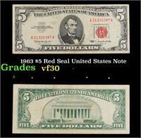 1963 $5 Red Seal United States Note Grades vf++