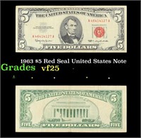 1963 $5 Red Seal United States Note Grades vf+