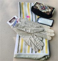 vnt. tapestry coin purse, gloves, scarf