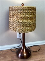 23in Bronze Tone Lamp with Wicker Shade
