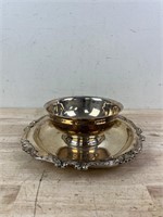 vintage Silverplate gravy bowl and plate