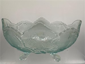 Vintage blue glass footed fruit bowl