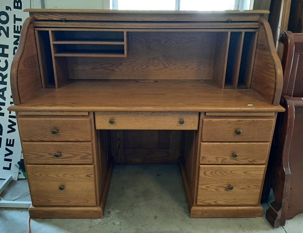 Solid Oak Roll Top Desk