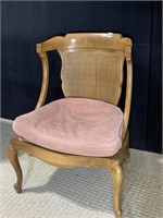1960S CARVED CANE BACK CHAIR MAUVE CUSHION AND
