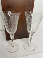 Fostoria style etched wine glasses - beautiful