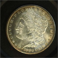 US Coins 1880-CC Morgan Silver Dollar, AU/BU