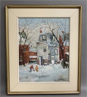 Lillian McGeoch, Oil On Panel, Winter Streetscape