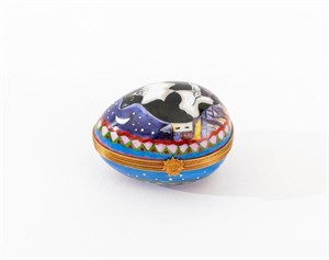 Limoges Peint Main Porcelain Egg Form Trinket Box