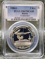 1980 RUSSIA SILVER 5 RUBLE PCGS PROOF 67DC