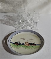 Cordial glasses and plate