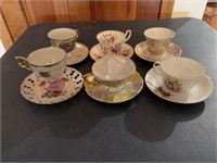 6 cups and saucers:  Adderley, England; E-153;
