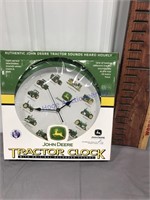 John Deere tractor clock- approx 13" across w/box