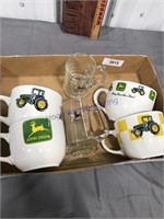 4- JD soup mugs, 2 JD glass mugs