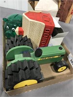 Bank, wood JD tractor, clock