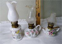 3 Vtg Small Oil Lamps