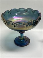 Carnival Glass Blue Garland Compote