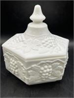 Imperial Grape & Leaves Milk Glass Candy Dish