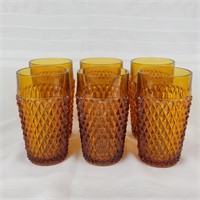 (6) Indiana Glass Amber Diamond Pattern Glasses