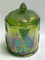 Indiana Carnival Glass Iridescent Green Jar