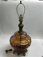 Vintage Amber Carnival Glass Lamp 31”