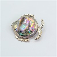Taxco Sterling Silver & Abalone Fish Brooch