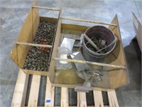 2 metal containers, bolts, misc.