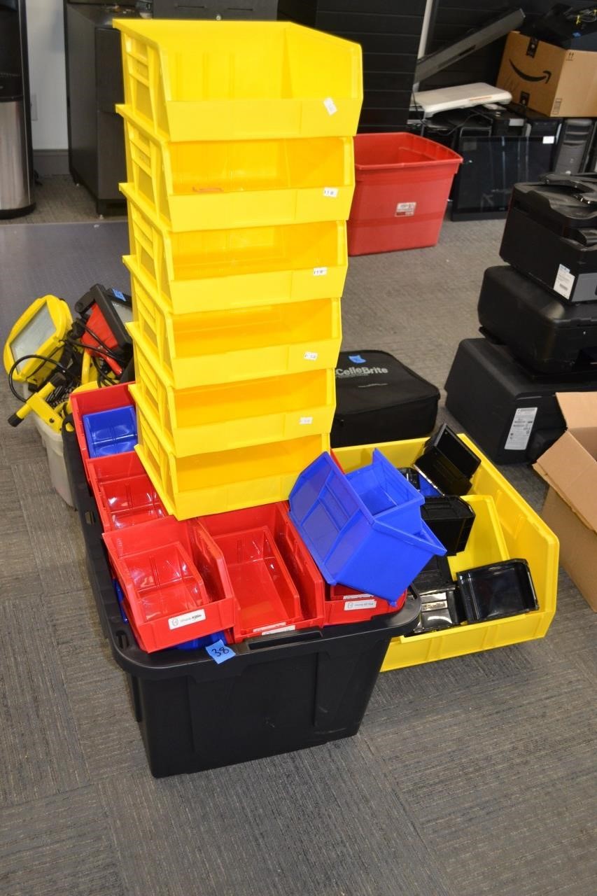 38: Large assortment of quantom and akro bins