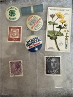 LOT OF MISC COLL TOBACCO CARD STAMPS PINS