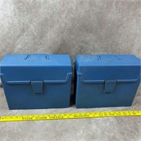 2 Vintage Blue Plastic Paper File Bins