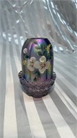 Fenton Violet Iridescent Floral Hand Painted