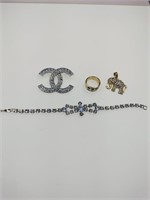 Jewelry Assortment, CC Pin, Ring, Charm, Bracelet