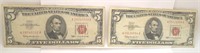 (2)  1963 $5 Dollar US Notes