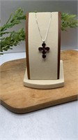 18 in Sterling Silver Necklace with Garnet Stone