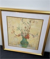 Framed floral picture signed 22X 22.5 inches.