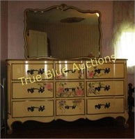 French Provincial Style 9 Drawer Dresser w/Mirror