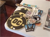 group of DC & other pinbacks,stickers,light pulls