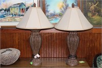 Matched Pr. Mediterranean style lamps w/ shades,