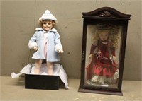 Porcelain Doll in Wood Box & Porcelain Shirley