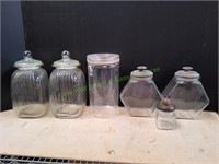(5) Glass Canisters & (1) Large Canister