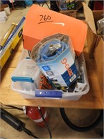 Tub of tools including small screw drivers, more