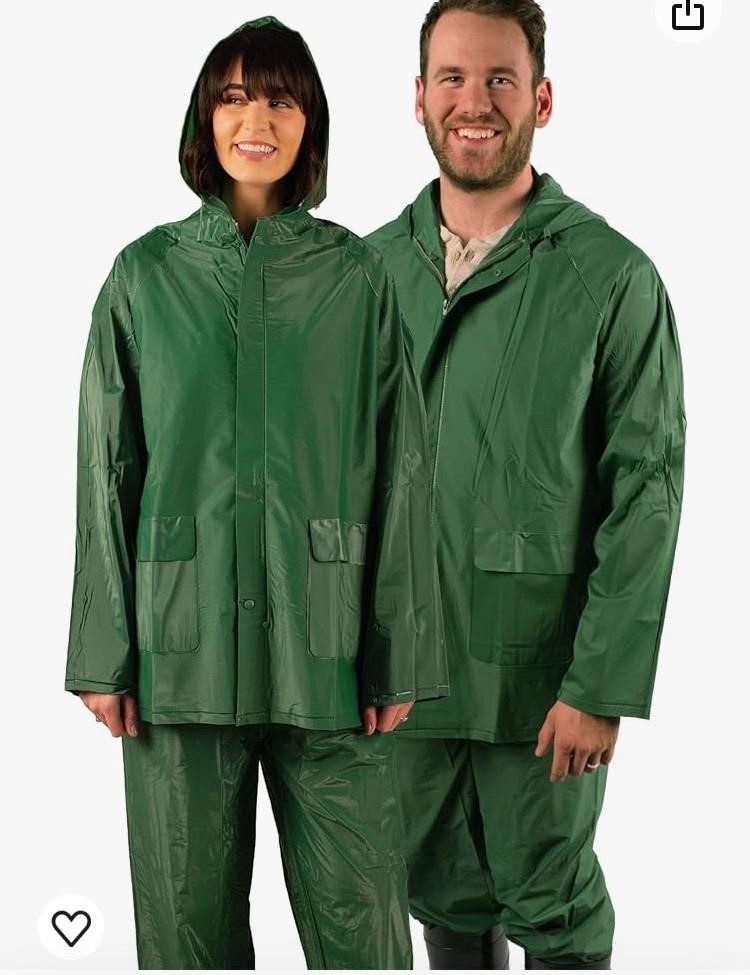 2 piece laminated green rain suit large