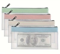 4pcs Money Bags With Grey Zipper, Cash Envelopes B