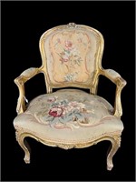 GOLD DECORATED FRENCH OPEN ARM CHAIR