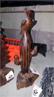Wood bird on cactus statue