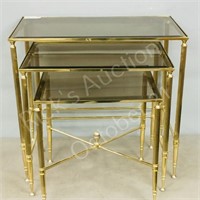 3 pc brass nesting tables w/ glass tops