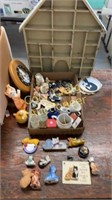 Lots of cat collectibles and shadow box