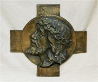 Christ in Profile Bronze Medallion, Signed.