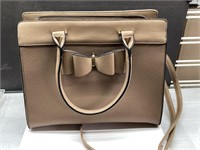 New Unmarked Light Brown Purse with Bow